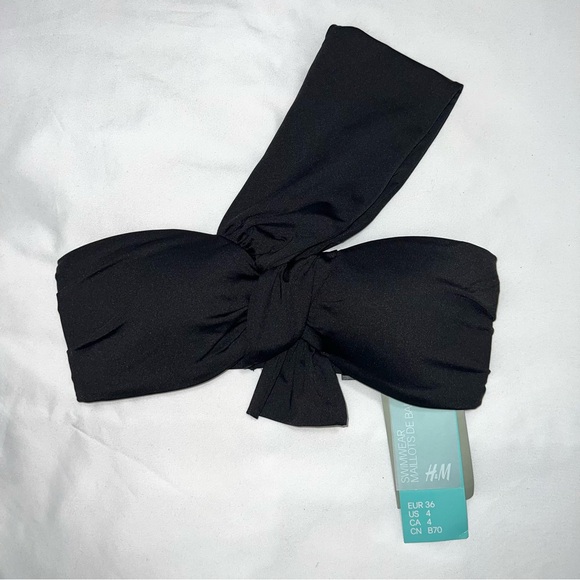 H&M Bandeau Tie-Knot Detailed Bikini Top Black Swimwear Women’s Size 4 Small NWT - Picture 1 of 8
